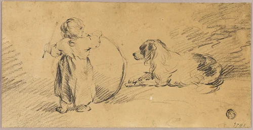 Child Playing with Ball and Dog by George Morland, drawing, 1791