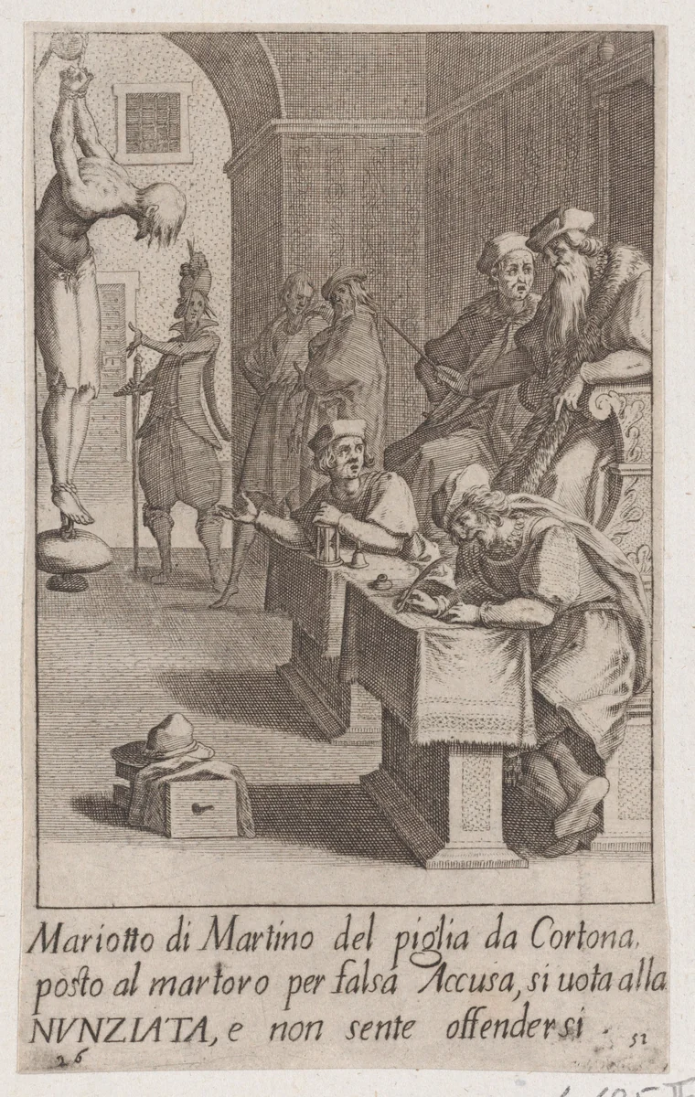 Mariotto di Martino, from Scelta d'Alcuni Miracoli e Grazie della Santissima Nunziata di Firenze (Selection of Some Miracles and Graces that Occurred in the Church of the Annunziata in Florence) by Jacques Callot, print, 1611-1619