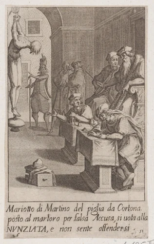 Mariotto di Martino, from Scelta d'Alcuni Miracoli e Grazie della Santissima Nunziata di Firenze (Selection of Some Miracles and Graces that Occurred in the Church of the Annunziata in Florence) by Jacques Callot, print, 1611-1619