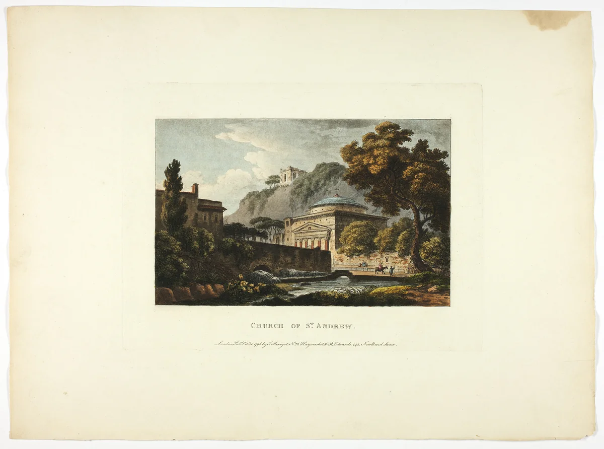Church of St. Andrew, plate eighteen from the Ruins of Rome by M. Dubourg, print, 1796