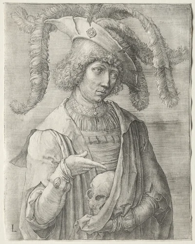 Portrait of a Young Man with a Skull by Lucas van Leyden, print, 1514-1524