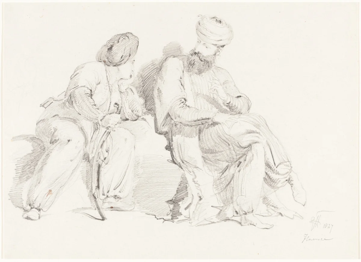 Two Men in Oriental Dress by George Hayter, drawing, 1792-1871
