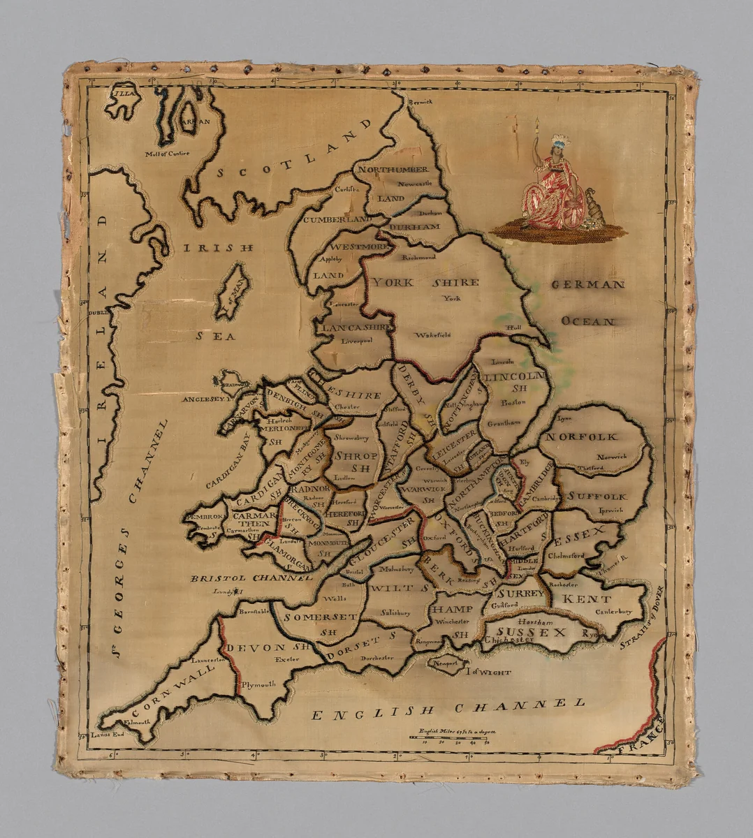 Sampler (Map) by England, textile, 1790-1810