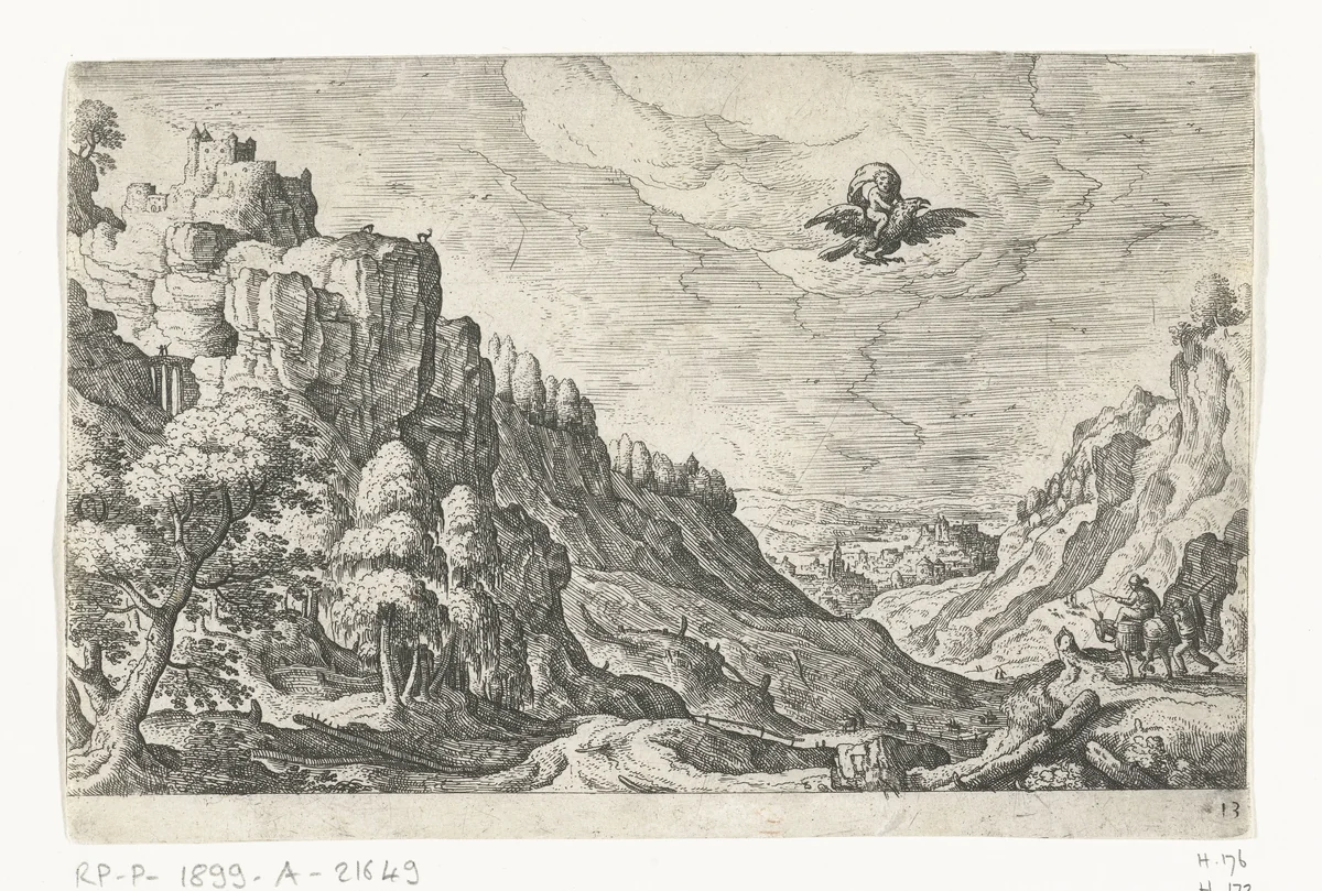 Jupiter ontvoert Ganymedes by anonymous, print, 1550-1650