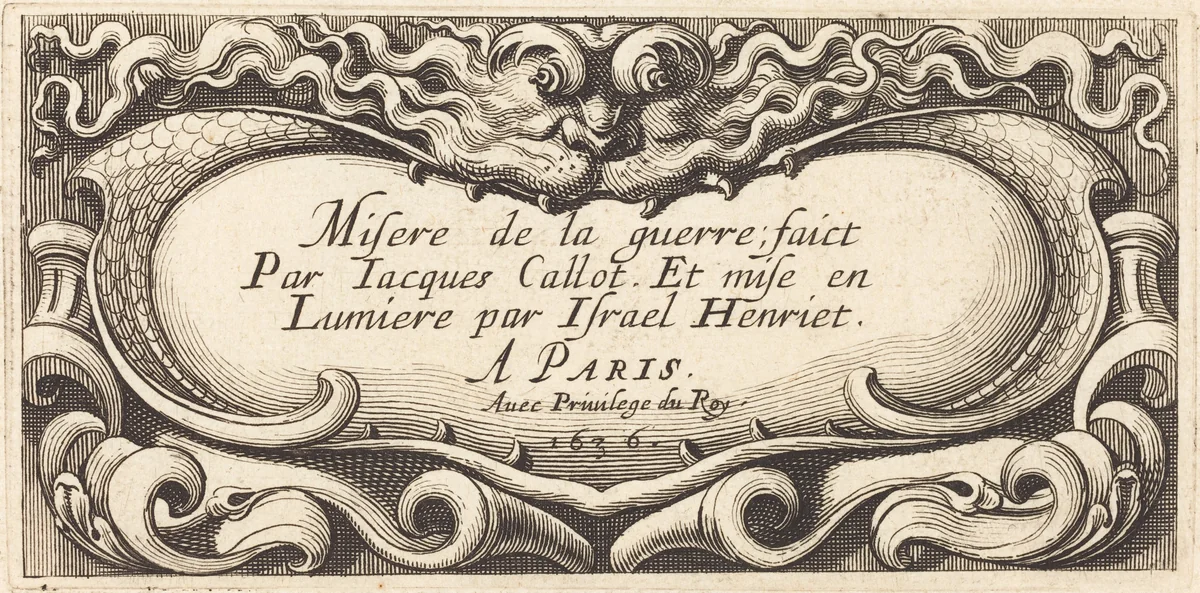 Title Page for Callot's "The Small Miseries of War" by Abraham Bosse, print, 1636