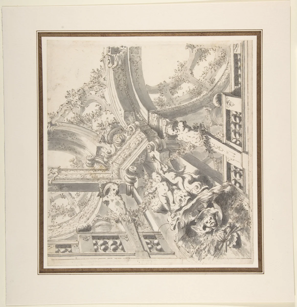 One Quarter Design for a Painted Ceiling by Mauro Antonio Tesi, drawing, 1730-1766