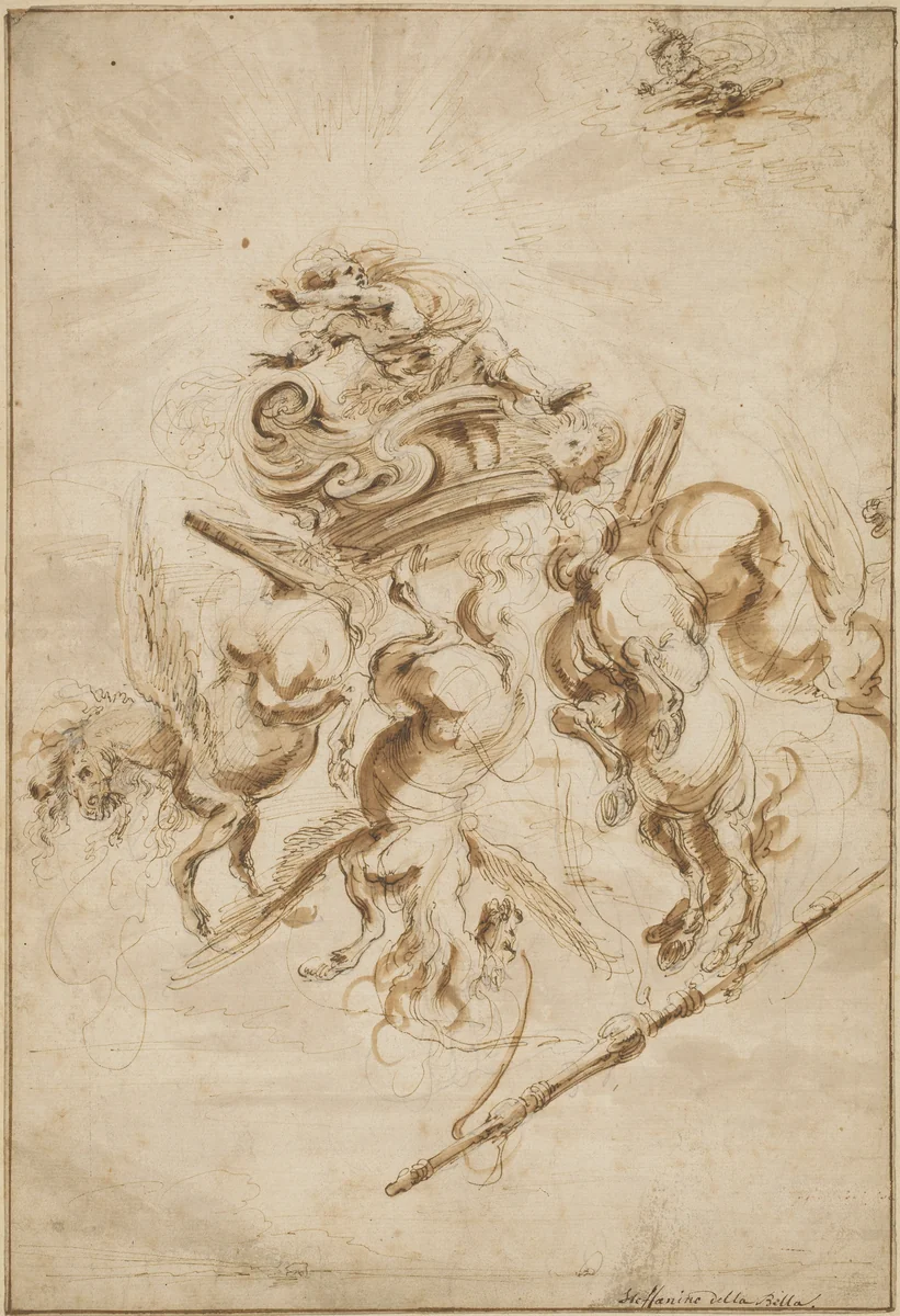 The Fall of Phaeton by Stefano della Bella, drawing, 1650-1660
