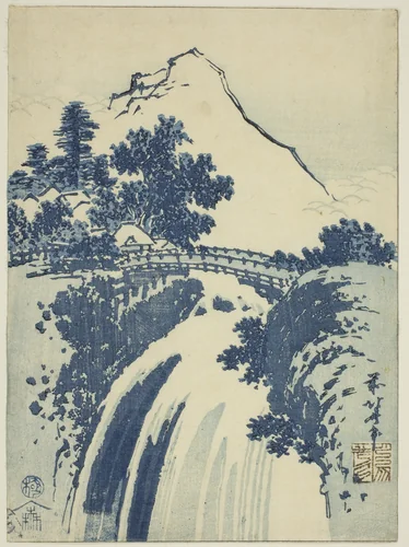 Landscape with waterfall, from an untitled series of chuban prints by Katsushika Hokusai (葛飾 北斎), print, 1826-1836