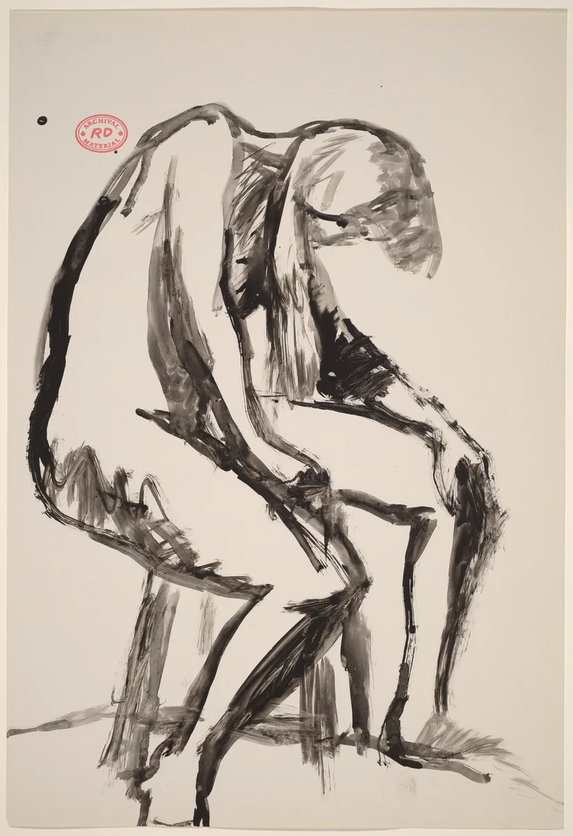 Untitled [seated female nude dipping her head] by Richard Diebenkorn, drawing, 1955-1967