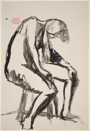 Untitled [seated female nude dipping her head] by Richard Diebenkorn, drawing, 1955-1967
