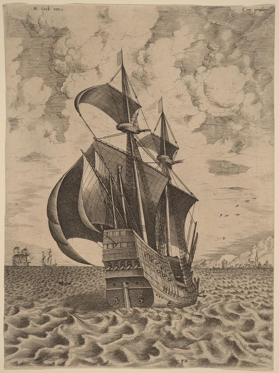 Armed Four-Master Sailing towards a Port by Frans Huys
Pieter Bruegel the Elder
Hieronymus Cock, print, 1565
