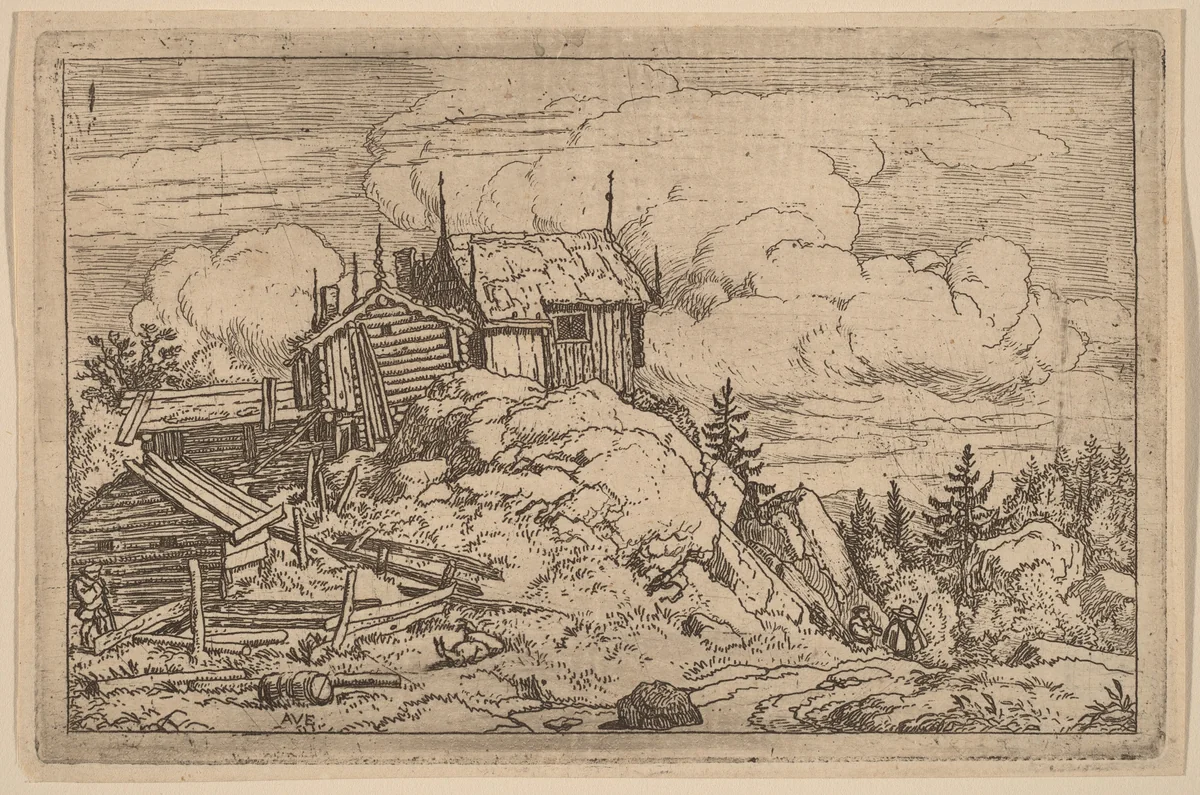 Hamlet on a Hill by Allart van Everdingen, print, 1645-1656