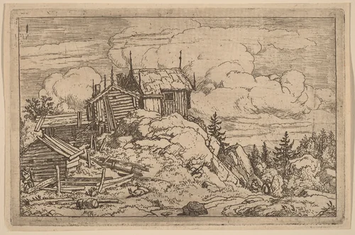 Hamlet on a Hill by Allart van Everdingen, print, 1645-1656