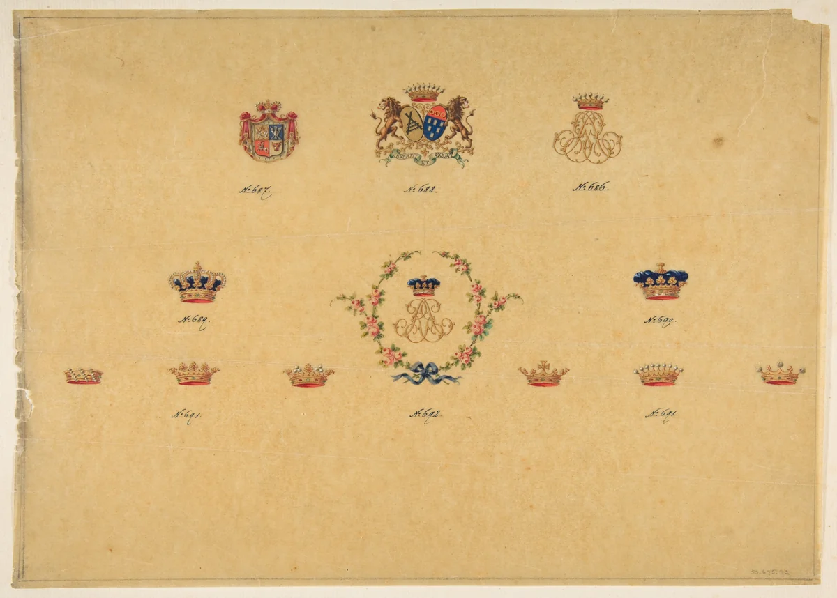 Sheet of Monogram Designs by anonymous, drawing, 1800-1899