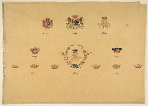 Sheet of Monogram Designs by anonymous, drawing, 1800-1899