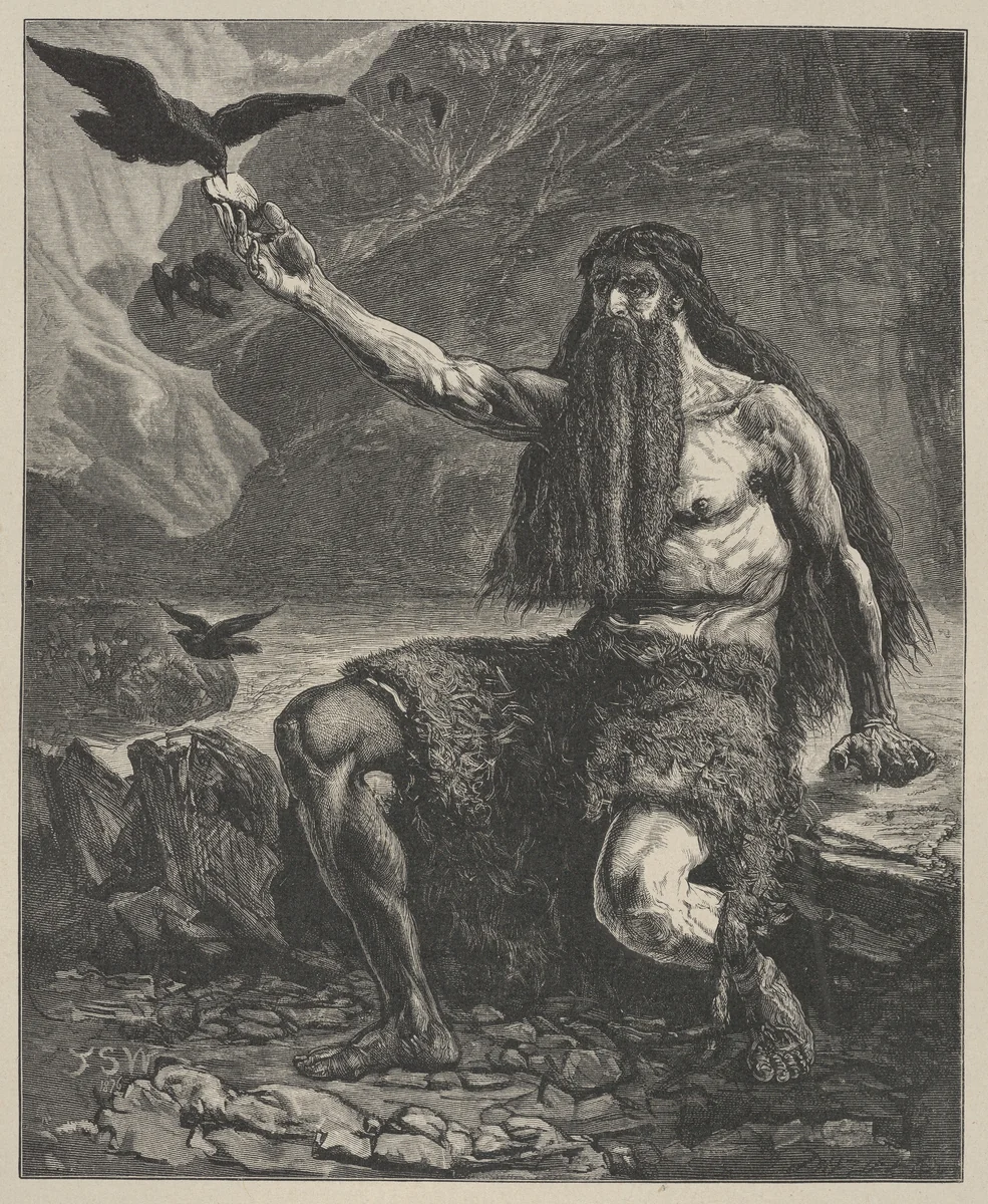 Elijah Fed By Ravens, from "Dalziels' Bible Gallery" by Francis Sylvester Walker, print, 1880-1881