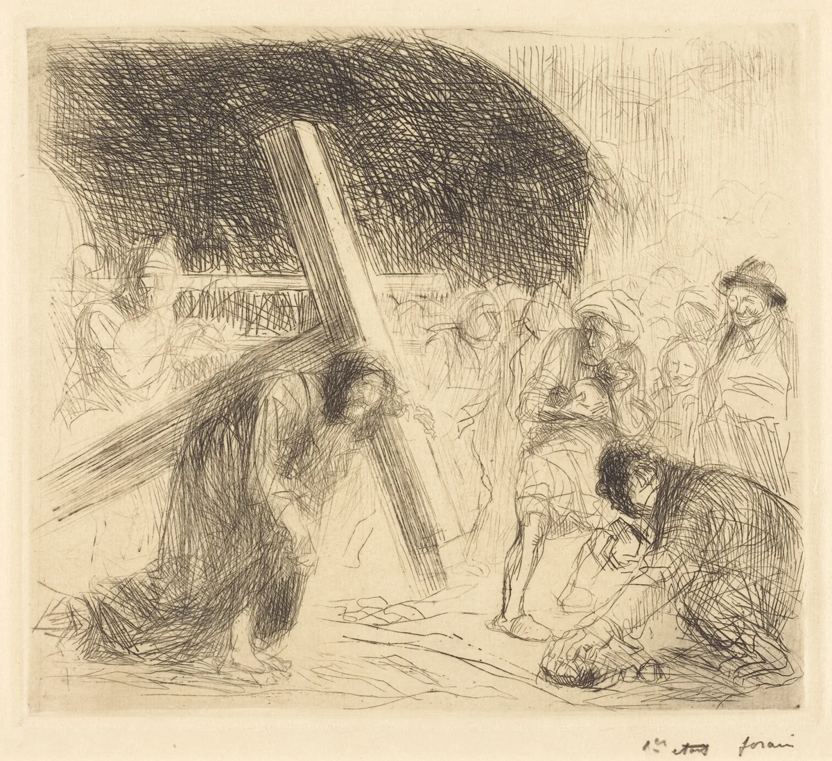 Le Christ portant sa croix (7e planche) (Christ Carrying the Cross) (seventh plate) by Jean-Louis Forain, print, 1910
