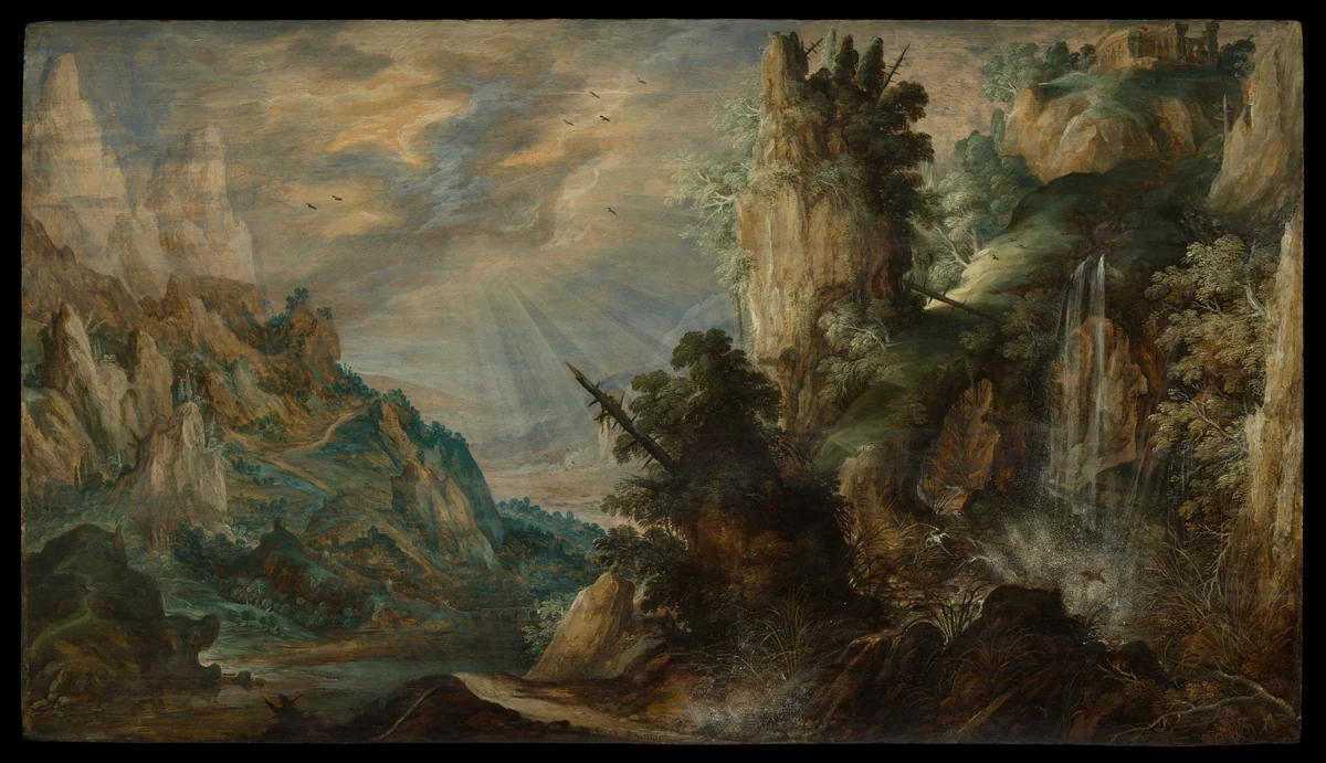 A Mountainous Landscape with a Waterfall by Kerstiaen de Keuninck, painting, 1595-1605