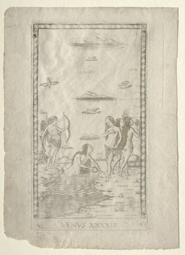 Venus (from the Tarocchi, series A: Firmaments of the Universe, #43) by Master of the E-Series Tarocchi, print, 1457-1467