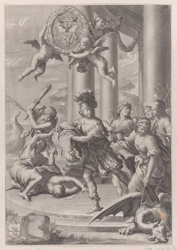 Jason carrying off the golden fleece by Jean-Baptiste Nolin, print, 1690-1725