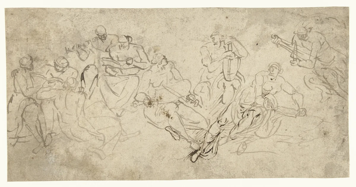 Apollo, de Muzen en Mercurius by Lambert Lombard, drawing, 1516-1566