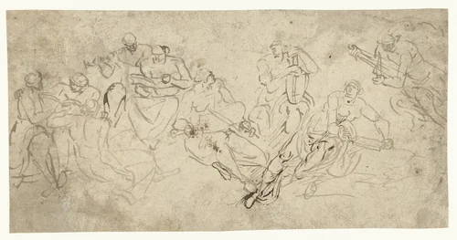 Apollo, de Muzen en Mercurius by Lambert Lombard, drawing, 1516-1566