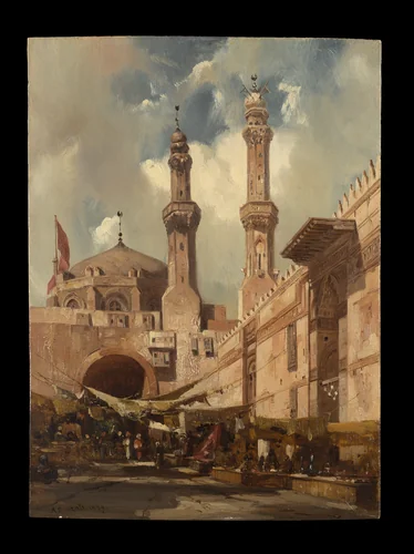 A Cairo Bazaar by Adrien Dauzats, painting, 1839