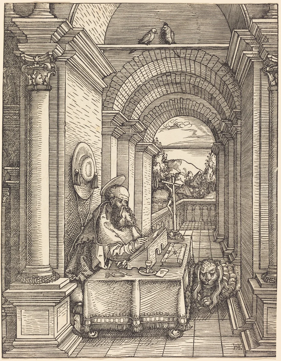 Saint Jerome Writing by Hans Springinklee, print, 1522