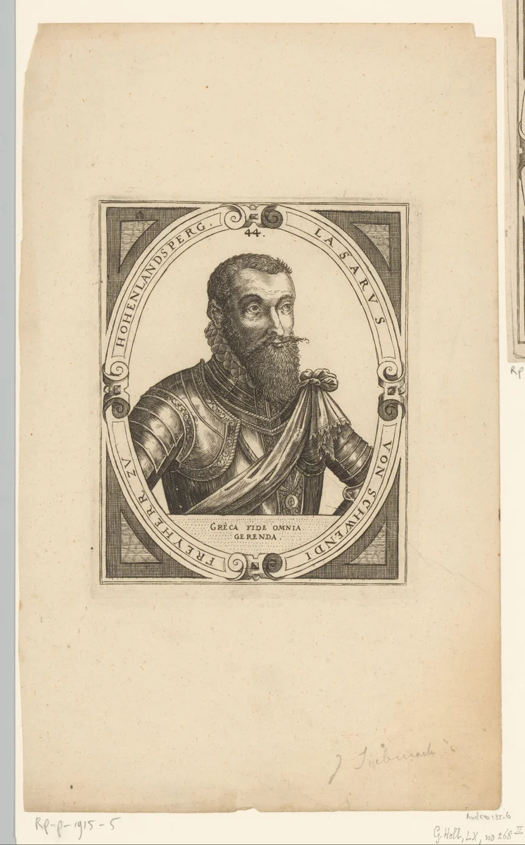 Portret van Lazarus von Schwendi by Hans Sibmacher, print, 1590-1611