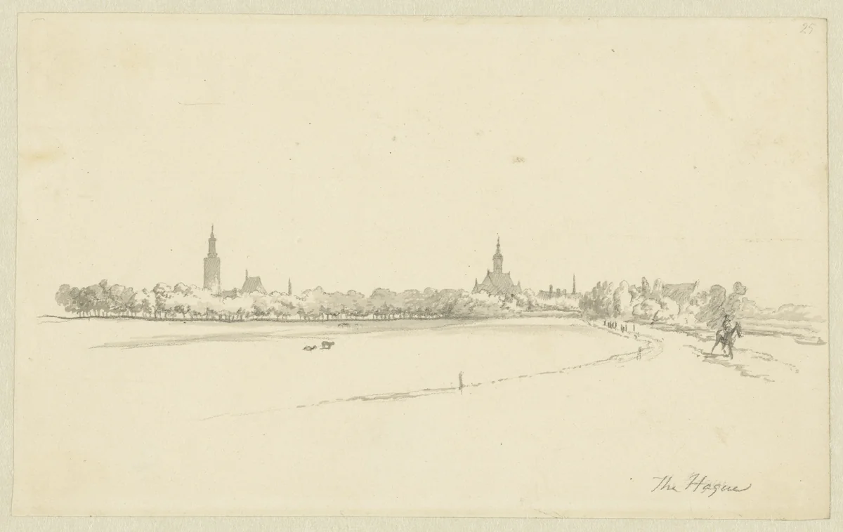 Gezicht op Den Haag vanuit het zuiden by Robert Hills, drawing, 1811-1816