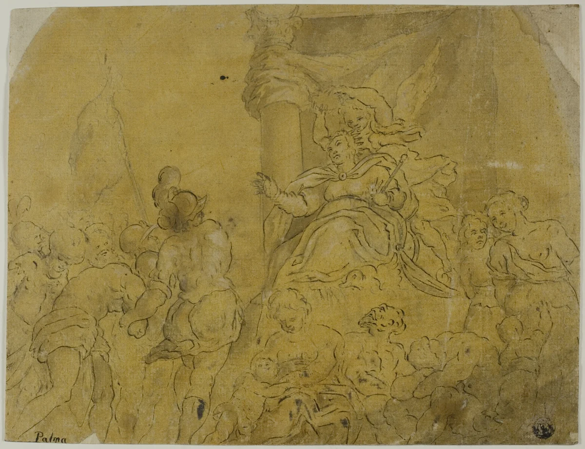 Study for Venice, Crowned by Victory, Receiving Her Subject Peoples by Jacopo Negretti, drawing, 1578-1600
