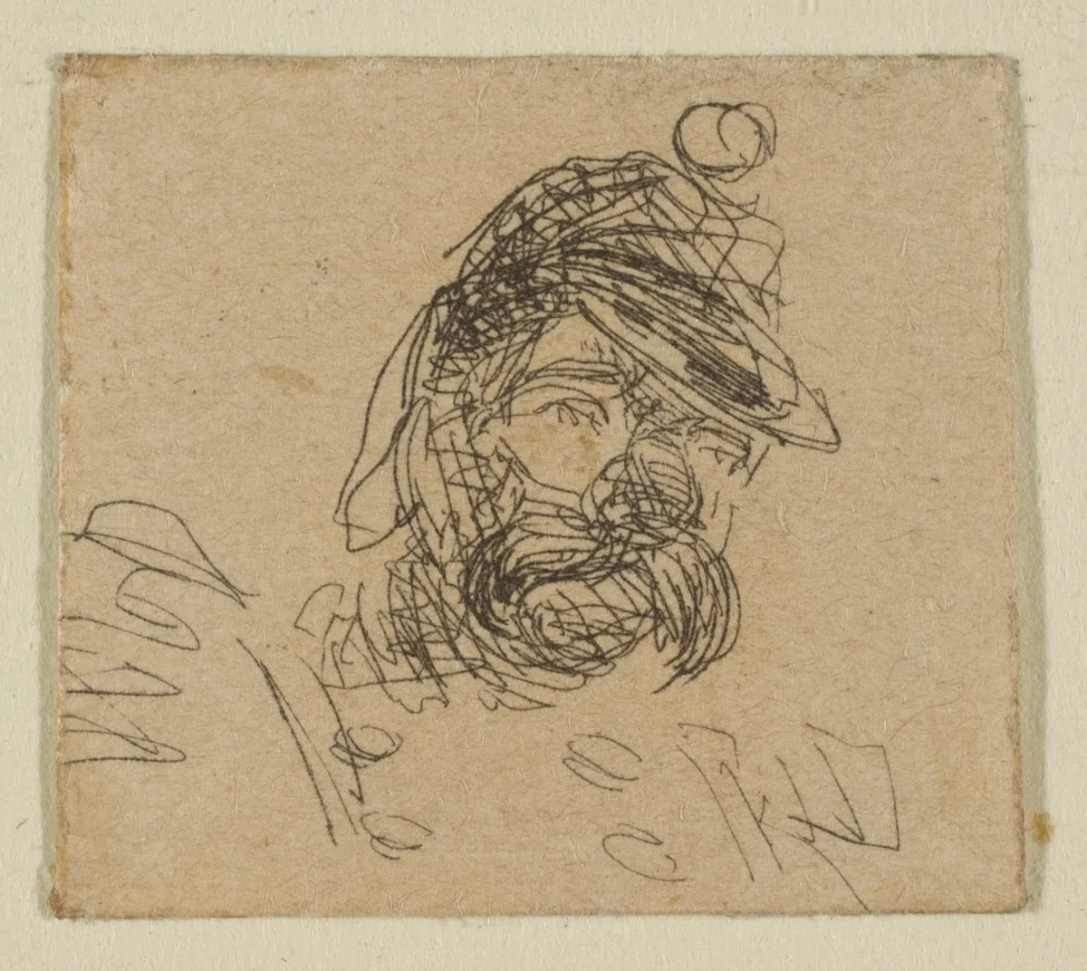 Bearded Man in Soldier's Cap (from Sketches on the Coast Survey Plate) by James McNeill Whistler, print, 1854-1855