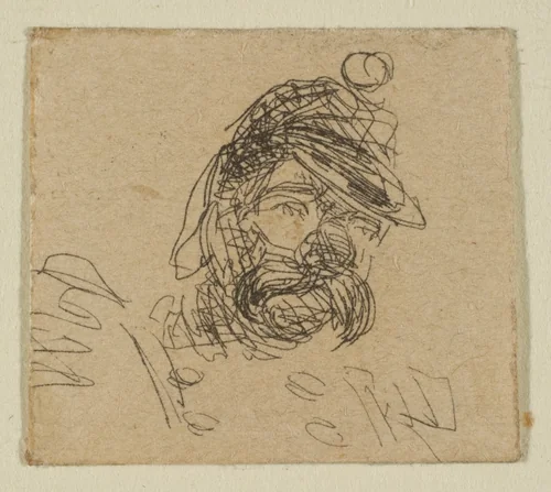 Bearded Man in Soldier's Cap (from Sketches on the Coast Survey Plate) by James McNeill Whistler, print, 1854-1855