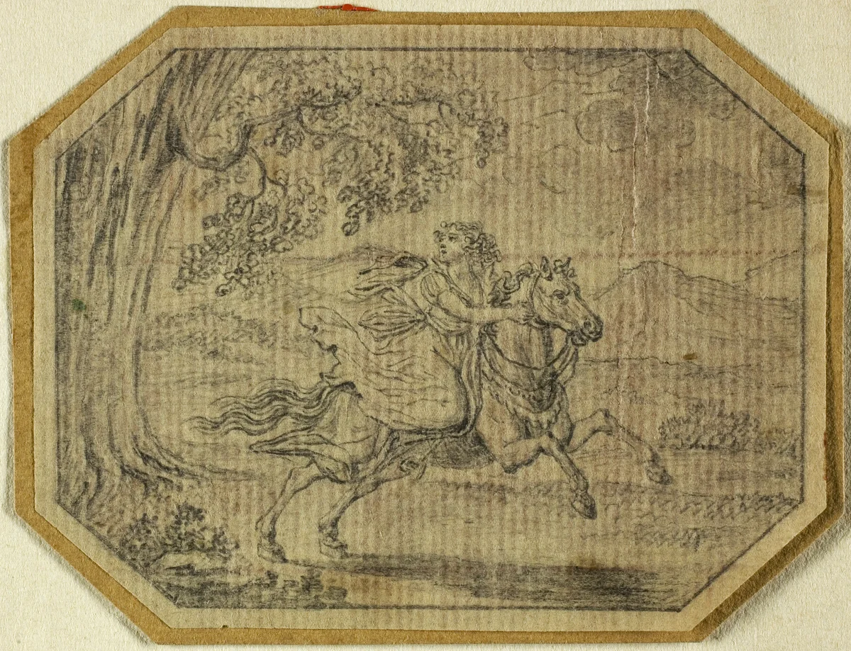 Young Woman on Galloping Horse by Johann August Rossmassler, drawing, 1772-1783