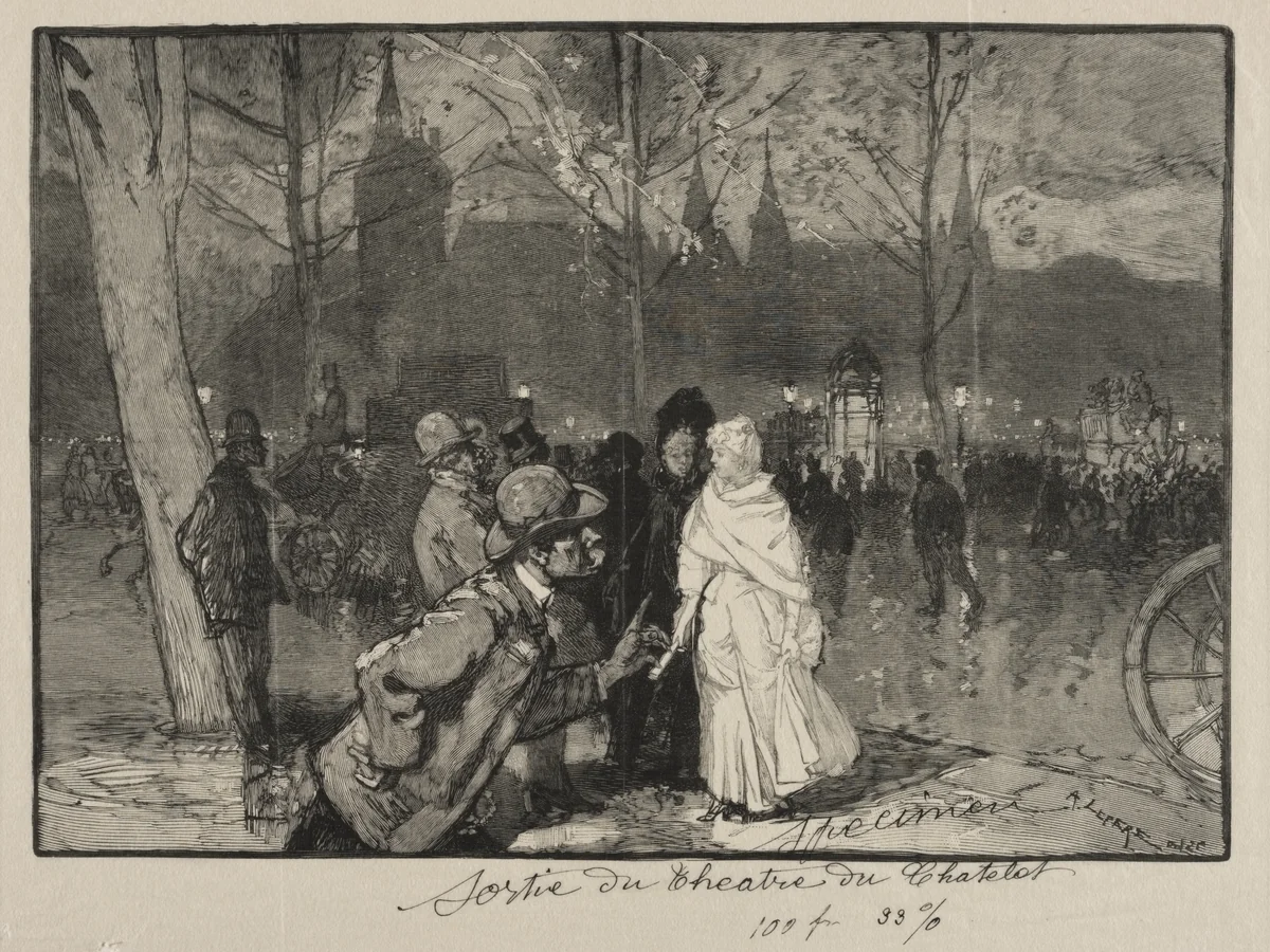 Sortie du Théâtre du Chatelet by Auguste Louis Lepère, print, 1888
