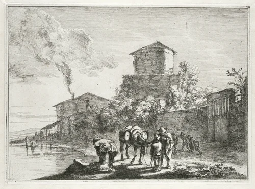 Mannen en een muilezel bij de Via Appia by Jan Both, print, 1644-1652
