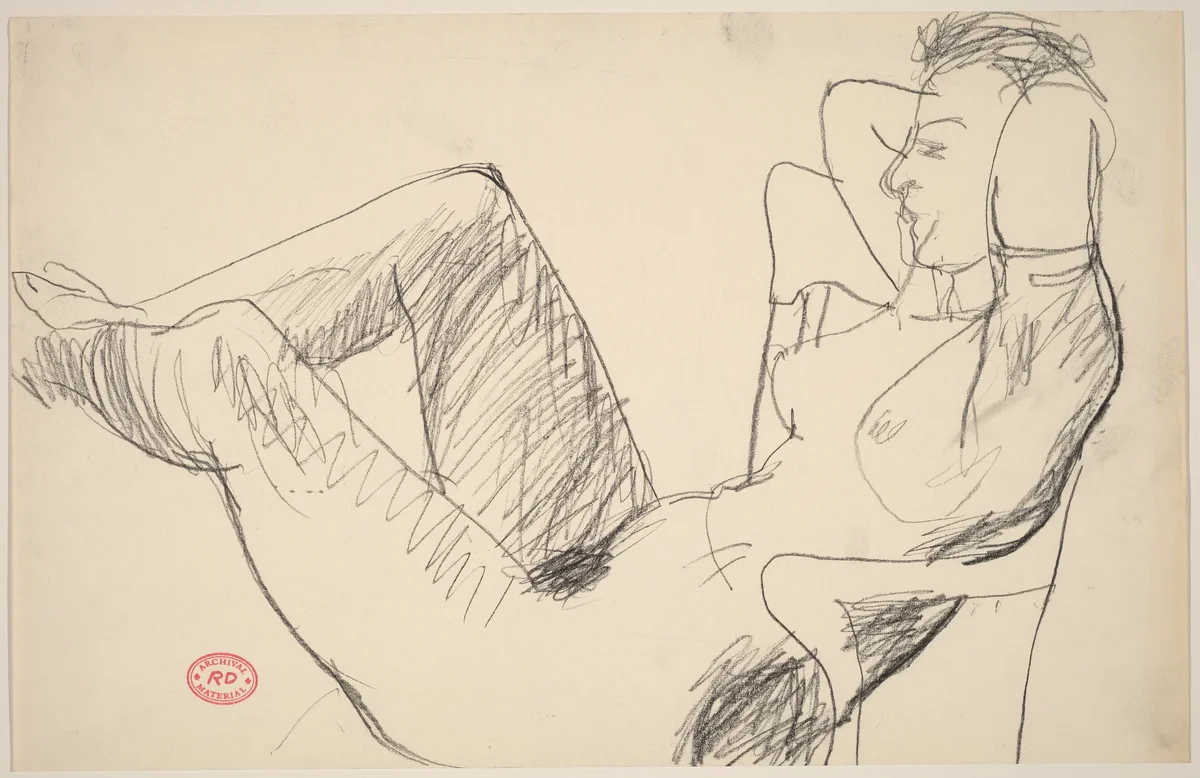 Untitled [nude leaning back in chair with her feet up] by Richard Diebenkorn, drawing, 1955-1967