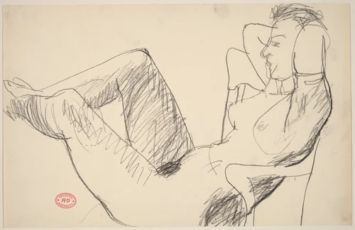 Untitled [nude leaning back in chair with her feet up] by Richard Diebenkorn, drawing, 1955-1967