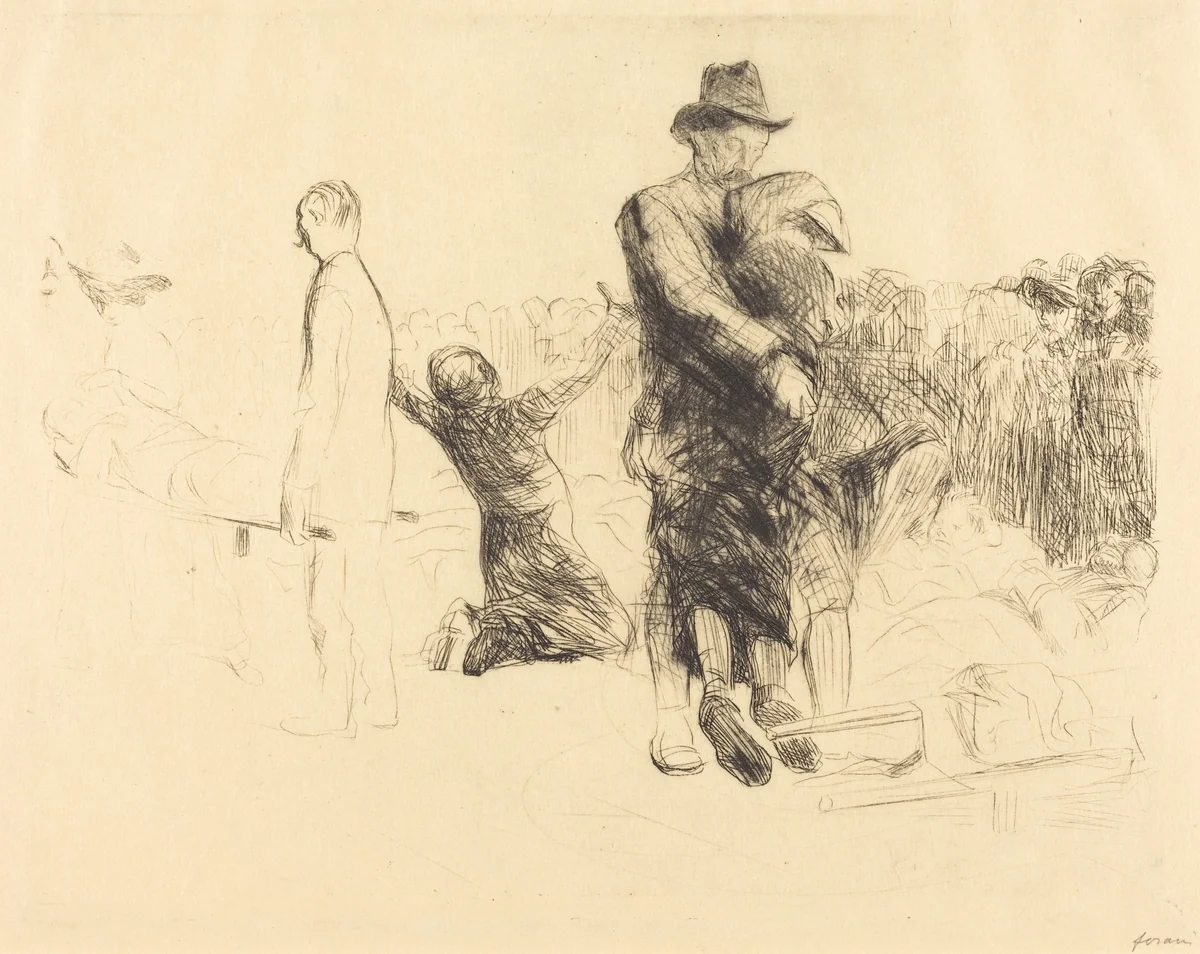 Lourdes, transport des paralysées (Lourdes, Transport of the Paralyzed) by Jean-Louis Forain, print, 1912-1913