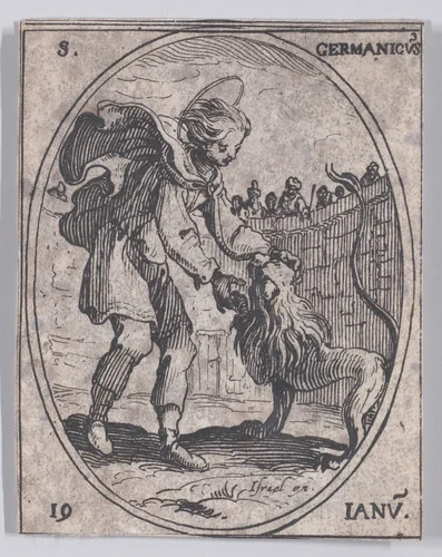 S. Germanique (St. Germanicus), January 19th, from "Les Images De Tous Les Saincts et Saintes de L'Année" (Images of All of the Saints and Feast Days of the Year) by Jacques Callot, print, 1636