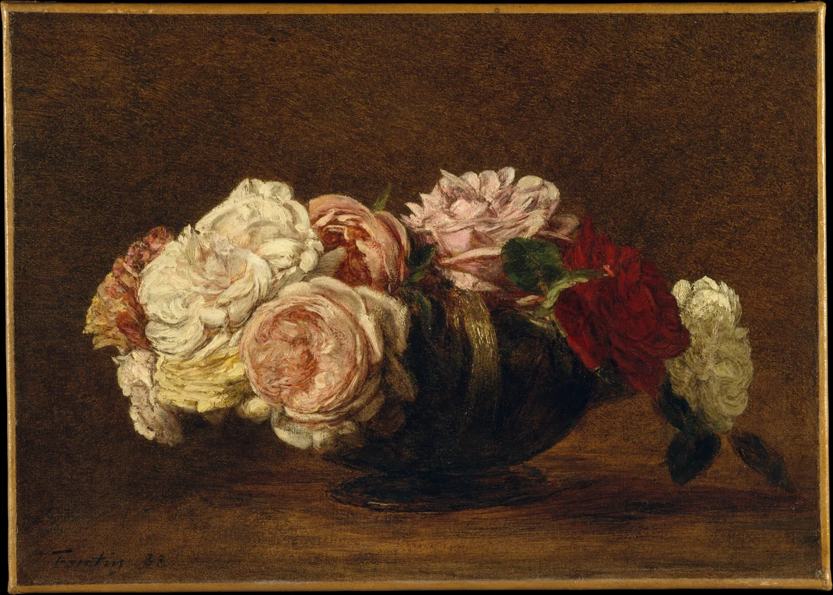 Roses in a Bowl by Henri Fantin-Latour, painting, 1883