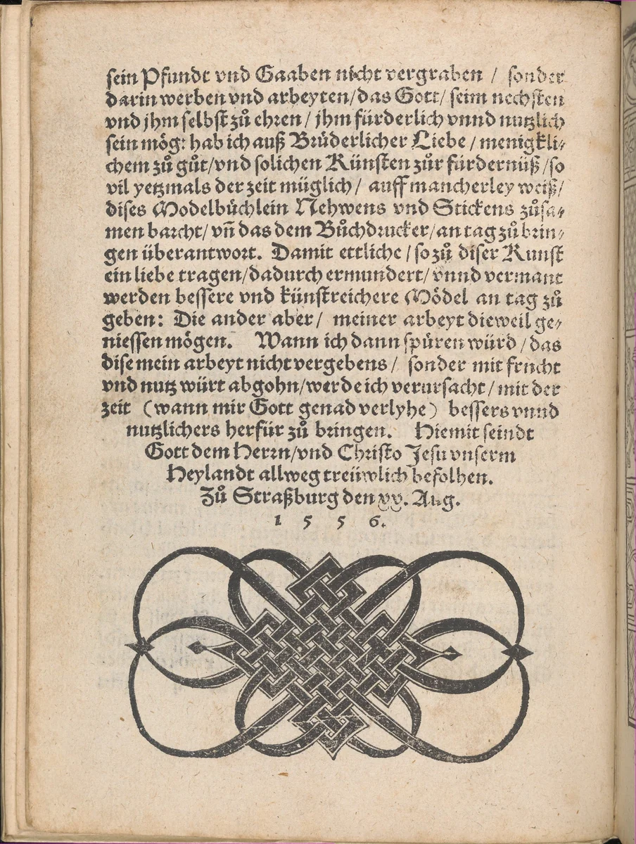 New Modelbüch allen Nägerin u. Sydenstickern (dedicatory page, 2v) by Hans Hoffman, book, 1556