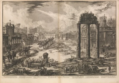 View of the Flavian Amphitheater, called the Colosseum, from "Vedute di Roma" (Roman Views), part II by Giovanni Battista Piranesi, print, 1750-1780