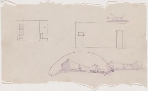 Library and Office Building of Salman Schocken, Jerusalem, Israel, Perspective and plan by Erich Mendelsohn, architecture