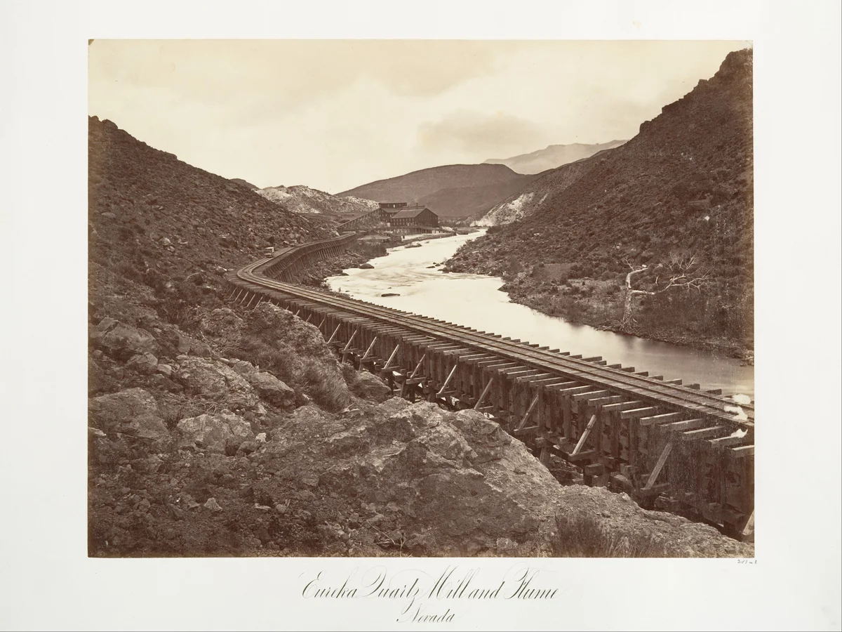 Eureka Quartz Mill and Flume, Nevada by Carleton E. Watkins, photograph, 1875