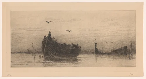 Wrakken van boten in de Biesbosch by Carel Nicolaas Storm van 's-Gravesande, print, 1880