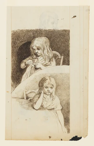 Two Studies of a Young Girl (possibly Louise-Reine Guffroy)(recto); A Study of a seated man with sketches of his hand, a girl, and a head (verso) by Adélaïde-Marie-Anne Castellas-Moitte, drawing, 1792-1802