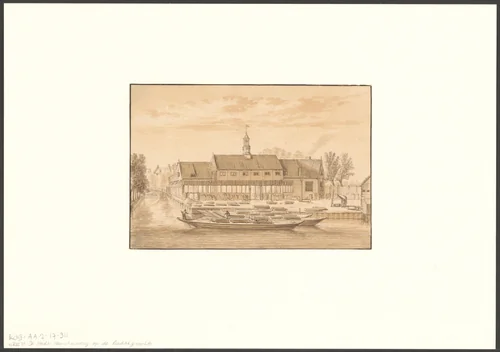 Gezicht op de stadssteenhouwerij op de Leidsegracht by Abraham Rademaker, drawing, 1686-1735