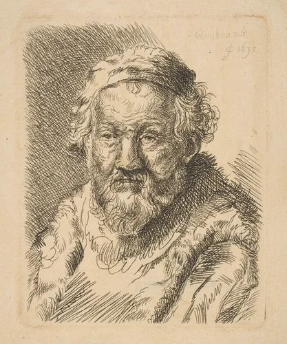 Bust of an Old Man in a Coat and Fur Collar (copy) by Rembrandt van Rijn, print, 1615-1725