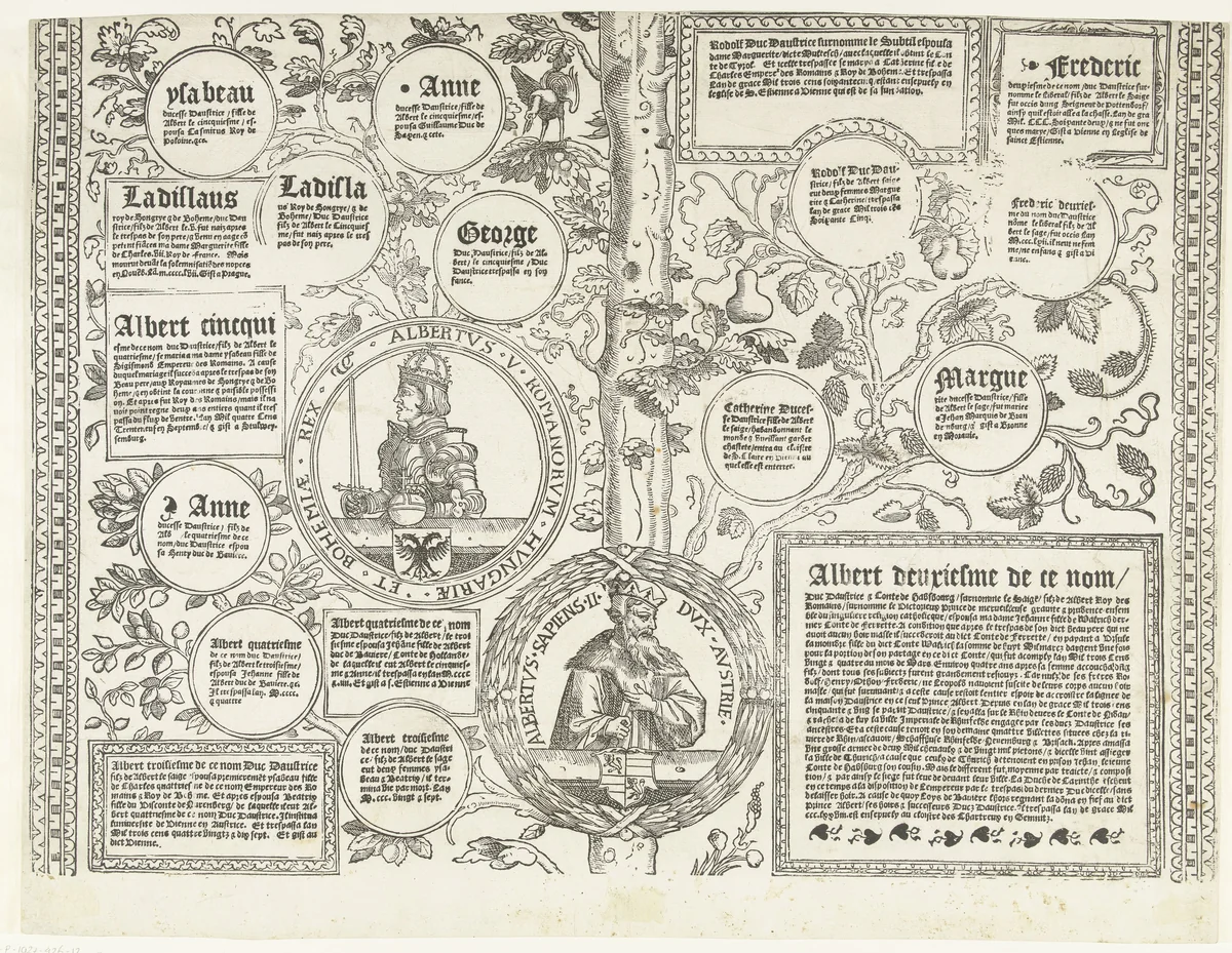 Stamboom van het Habsburgse huis, blad twaalf by Robert Péril, print, 1533-1535